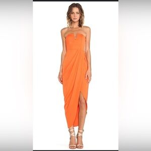 Orange Bustier Draped Strapless Dress